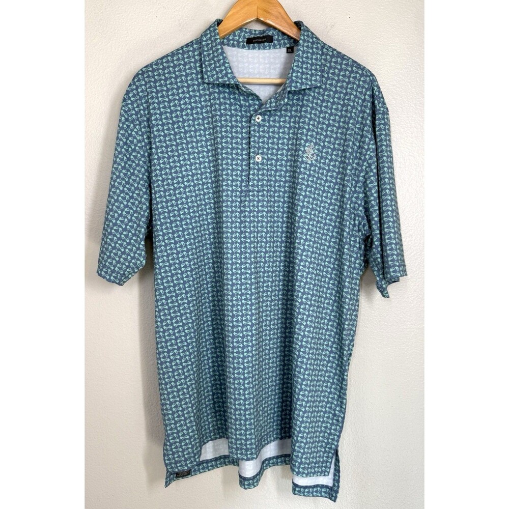 Turtleson Men’s Size XL Performance Stretch Polo Blue Green Golf‎ Shirt Design